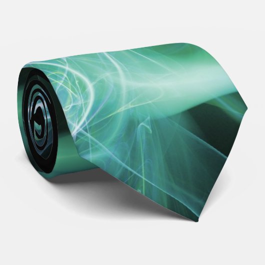 TAURUS STERRENBEELD ,BLAUWE GROENE FRACTALE WERVEL STROPDAS (Opgerold)