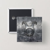 Taurus Sterrenbeeld Zilveren Grunge Stijl Vierkante Button 5,1 Cm (Voorkant /achterkant)