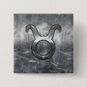 Taurus Sterrenbeeld Zilveren Grunge Stijl Vierkante Button 5,1 Cm