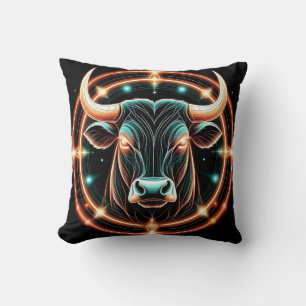 Taurus Stier Illustratie met Neon Verlichting Kussen