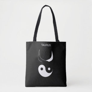 Taurus & stijlvol zwart & White Yin Yang op zwart Tote Bag