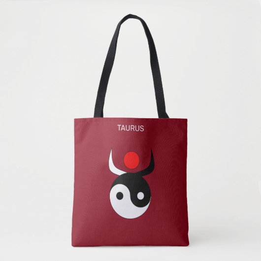 Taurus & Stylish Black & White Yin Yang op Maroon Tote Bag (Voorkant)