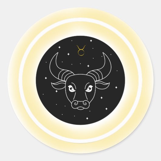 Taurus Symbool – Minimaal Astrologie Embleem Ronde Sticker (Voorkant)