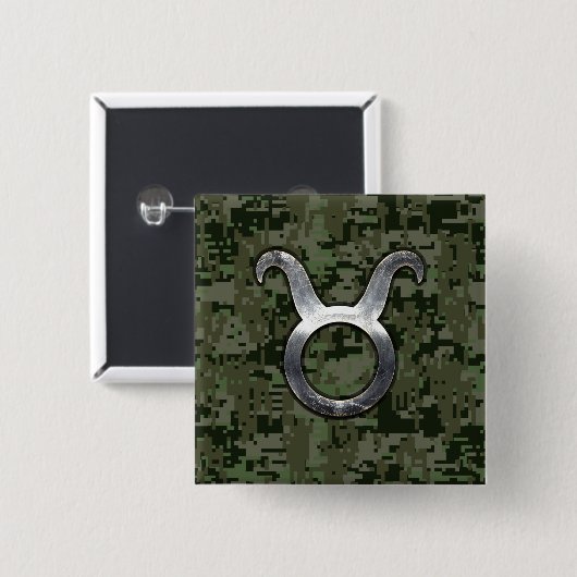 Taurus-symbool op Olive Green Digital Camo Vierkante Button 5,1 Cm (Voorkant /achterkant)