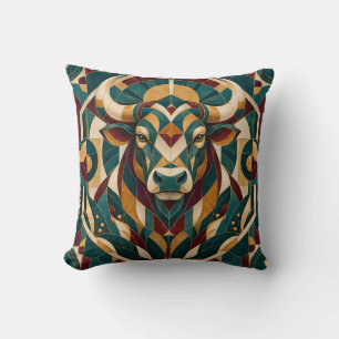 Taurus Teal Burgundy Geometrische Mozaïek Kussen