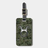 Taurus-teken op bosgroene digitale camouflage bagagelabel (Voorkant verticaal)