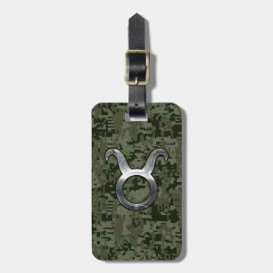 Taurus-teken op bosgroene digitale camouflage bagagelabel