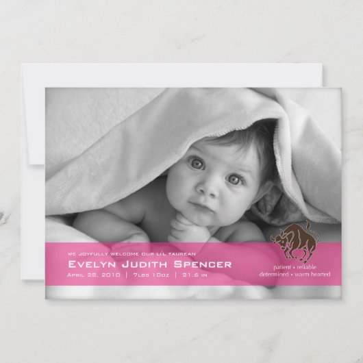 Taurus the Bull Photo Birth Announcement Kaart (Voorkant)