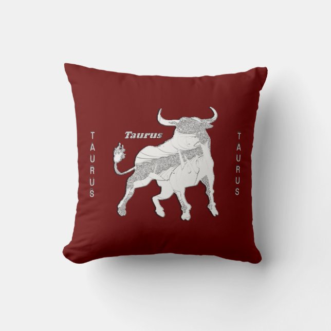Taurus the Bull Red Zodiac American Mojo Pillow Kussen (Voorkant)