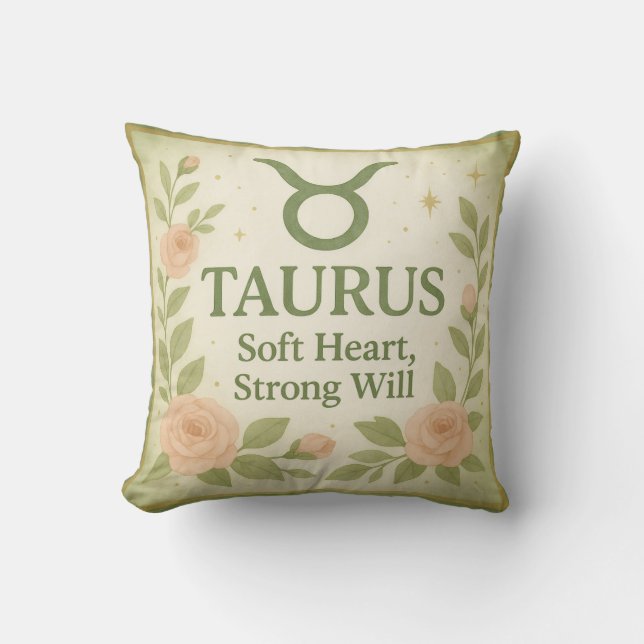 Taurus Throw Pillow – Watercolor Roses & Zodiac Ar Kussen (Voorkant)