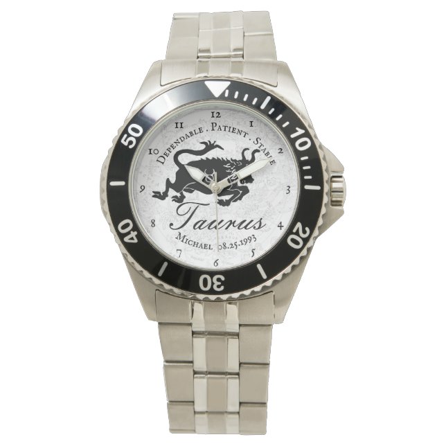 Taurus Traits Zodiac Black White Astrology Custom Horloge (Voorkant)