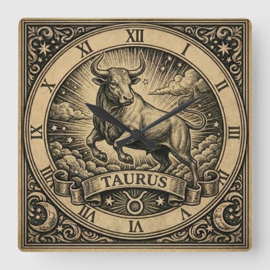 Taurus Vintage Zodiac Wandklok (Voorkant)