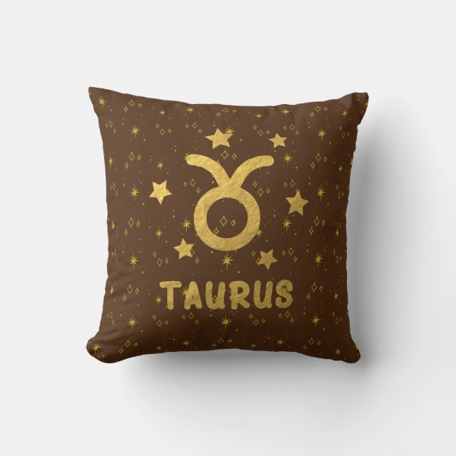 Taurus Zodiac Aardbruin Sierkussen (Voorkant)
