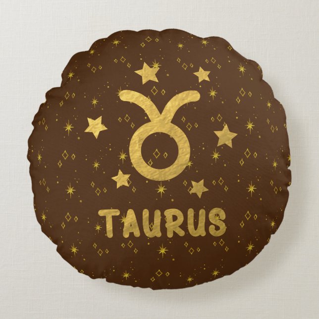 Taurus Zodiac aardeachtig bruin rond kussen (Voorkant)