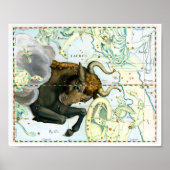 Taurus Zodiac Antiek Star Chart Poster (Voorkant)