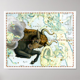 Taurus Zodiac Antiek Star Chart Poster