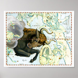 Taurus Zodiac Antiek Star Chart Poster