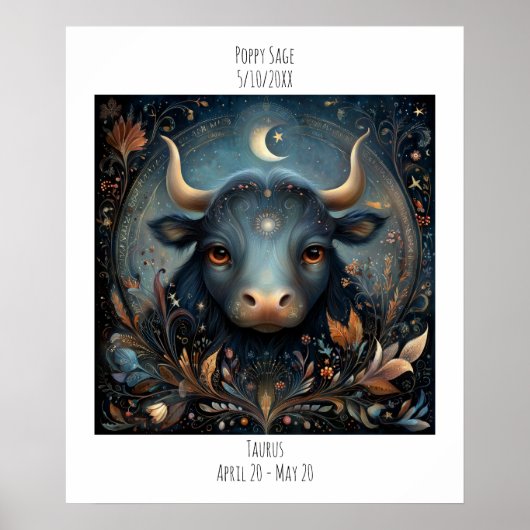 Taurus Zodiac Astrology Name & Birthday Poster (Voorkant)