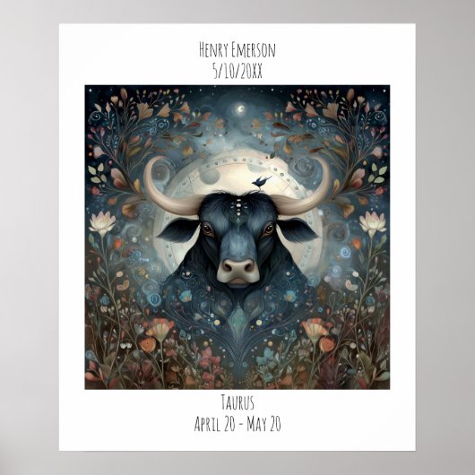 Taurus Zodiac Astrology Name & Birthday Poster (Voorkant)