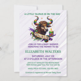 Taurus Zodiac Baby Shower Lavender and Green Kaart