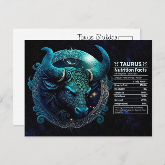 Taurus Zodiac Birthday Briefkaart (Voorkant / Achterkant)