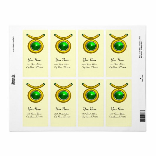 TAURUS ZODIAC BIRTHDAY Green Emerald Etiket (Full Sheet)