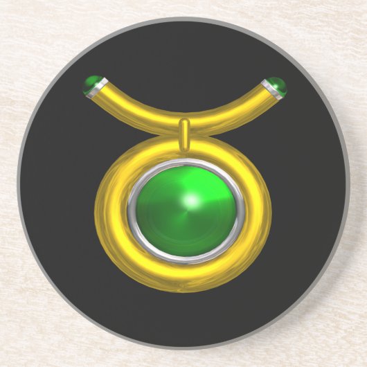 TAURUS ZODIAC BIRTHDAY JEWEL Emerald, Gold, Black Zandsteen Onderzetter (Voorkant)