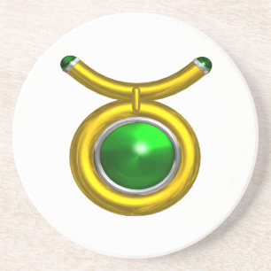 TAURUS ZODIAC BIRTHDAY JEWEL Emerald, Gold White Zandsteen Onderzetter