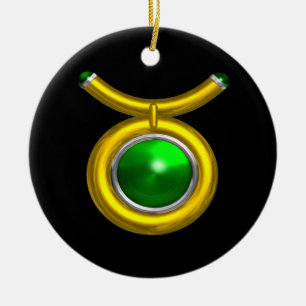 TAURUS ZODIAC BIRTHDAY JEWEL GREEN EMERALD Gold Keramisch Ornament