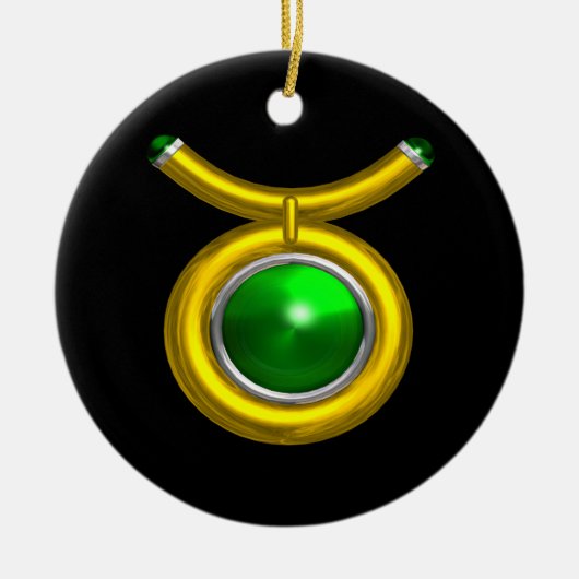 TAURUS ZODIAC BIRTHDAY JEWEL GREEN EMERALD Gold Keramisch Ornament (Voorkant)