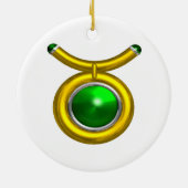 TAURUS ZODIAC BIRTHDAY JEWEL GREEN EMERALD Gold Keramisch Ornament (Achterkant)