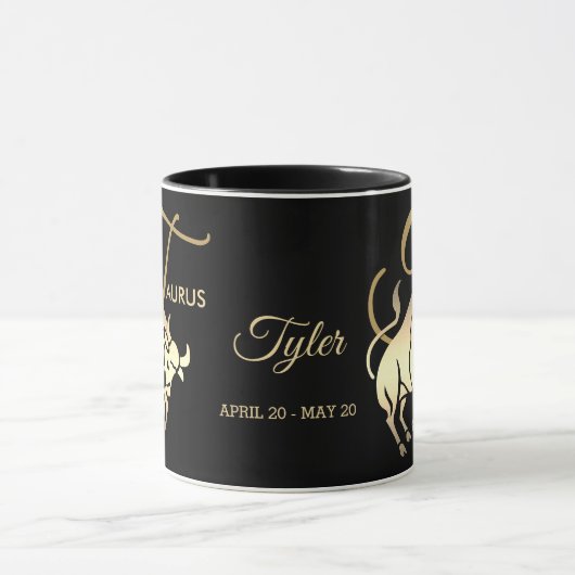 Taurus ♉ Zodiac Birthday Sign/Black en Gold Mok (Midden)
