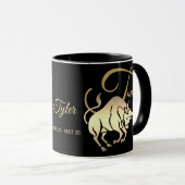 Taurus ♉ Zodiac Birthday Sign/Black en Gold Mok (Voorkant rechts)