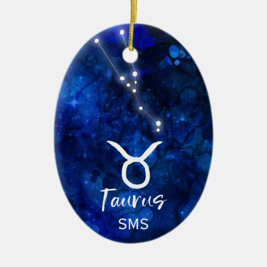 Taurus Zodiac Constellation Blue Galaxy Monogram Keramisch Ornament (Voorkant)