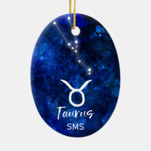 Taurus Zodiac Constellation Blue Galaxy Monogram Keramisch Ornament (Achterkant)