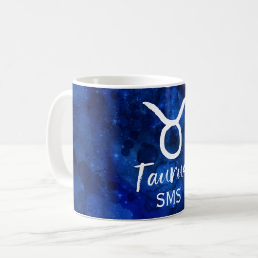 Taurus Zodiac Constellation Blue Galaxy Monogram Koffiemok (Voorkant links)