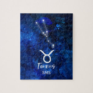 Taurus Zodiac Constellation Blue Galaxy Monogram Legpuzzel