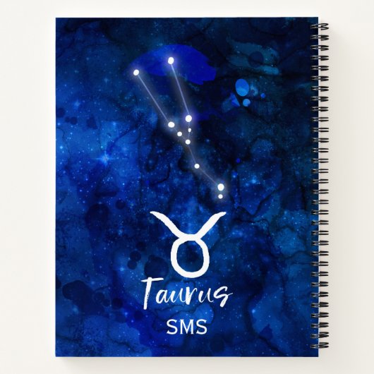 Taurus Zodiac Constellation Blue Galaxy Monogram Notitieboek (Achterkant)