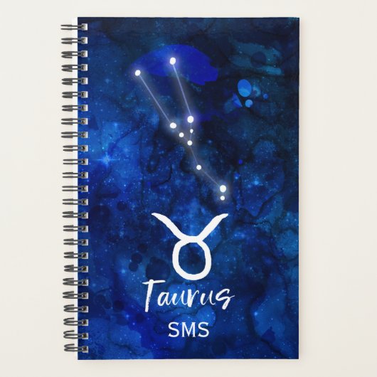 Taurus Zodiac Constellation Blue Galaxy Monogram Planner (Voorkant)