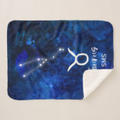 Taurus Zodiac Constellation Blue Galaxy Monogram Sherpa Deken (Voorkant (horizontaal))