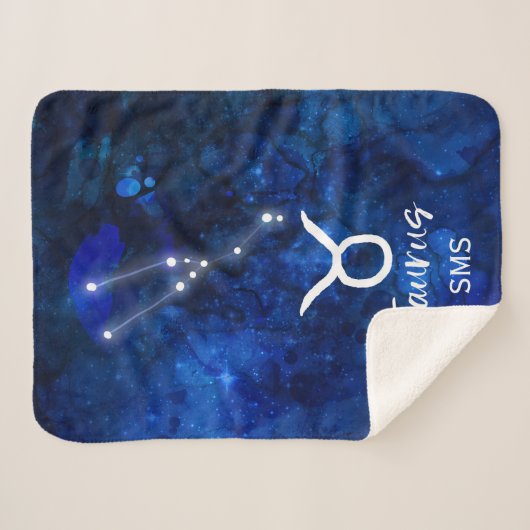Taurus Zodiac Constellation Blue Galaxy Monogram Sherpa Deken (Voorkant (horizontaal))