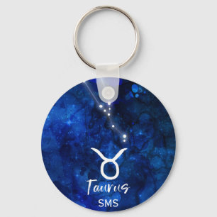 Taurus Zodiac Constellation Blue Galaxy Monogram Sleutelhanger