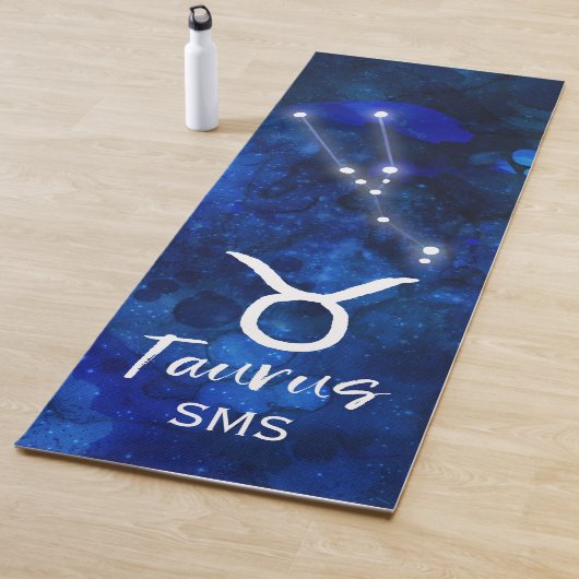 Taurus Zodiac Constellation Blue Galaxy Monogram Yogamat (In situ)