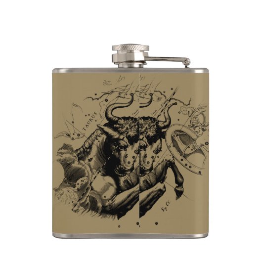 Taurus Zodiac Constellation Hevelius 1690 op Taupe Heupfles (Achterkant)