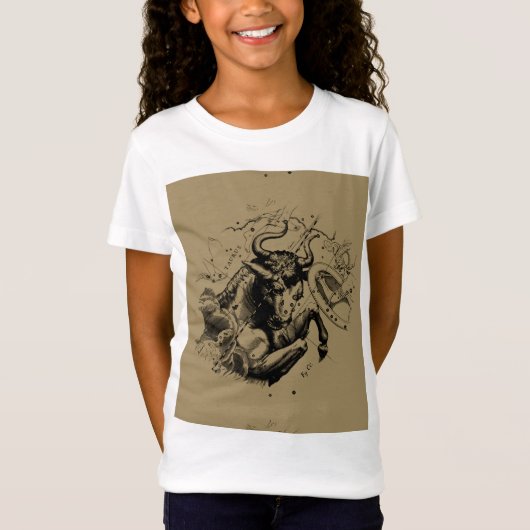 Taurus Zodiac Constellation Hevelius 1690 op Taupe T-shirt (Voorkant)