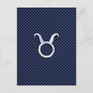 Taurus Zodiac Decor Navy Blue Carbon Fiber Print Briefkaart