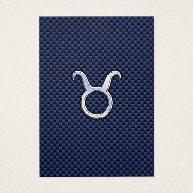 Taurus Zodiac Decor Navy Blue Carbon Fiber Print Visitekaartje (Voorkant)