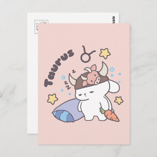 Taurus Zodiac Dreamer - Schattige slaperig konijnt Briefkaart (Voorkant / Achterkant)