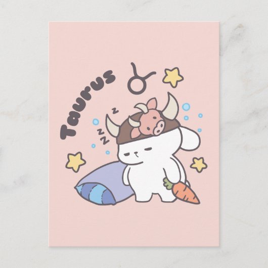 Taurus Zodiac Dreamer - Schattige slaperig konijnt Briefkaart (Voorkant)