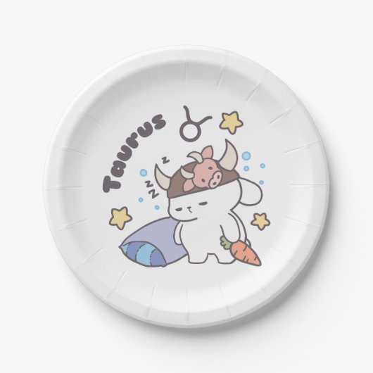 Taurus Zodiac Dreamer - Schattige slaperig konijnt Papieren Bordje (Voorkant)